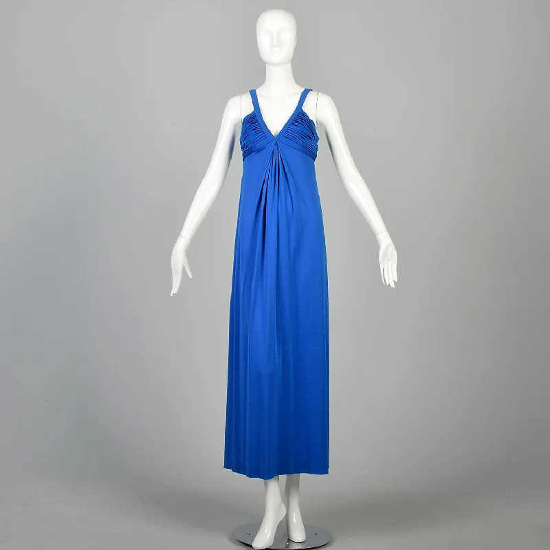 XXS 1970s Dress Royal Blue Disco Low Cut Maxi Dress Comfortable Maxi Dress with Belt XXS 1970s Dress Royal Blue Disco Low Cut Maxi Dress Comfortable Maxi Dress with Belt