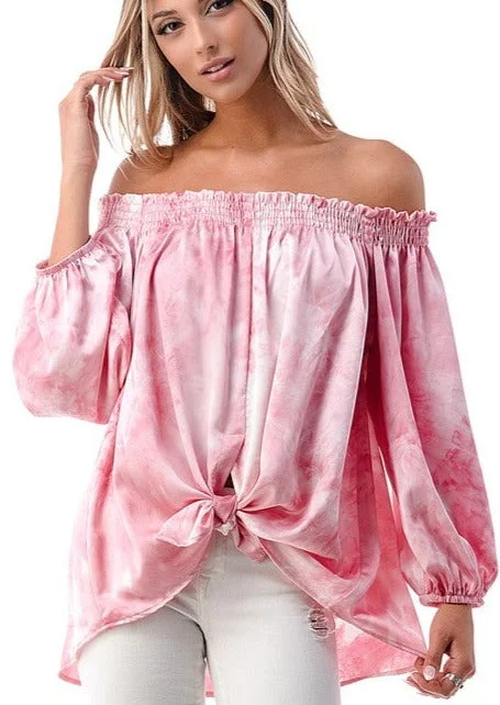 Pretty in Pink Off The Shoulder Blouse Made in USA Elegant Silk Blouse