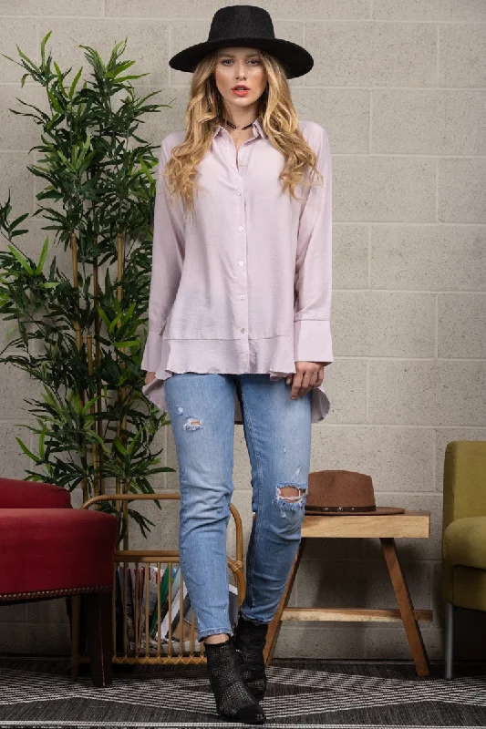 BLUSH BUTTON DOWN HI-LOW BLOUSE -T2300 Flowy Bohemian Blouse