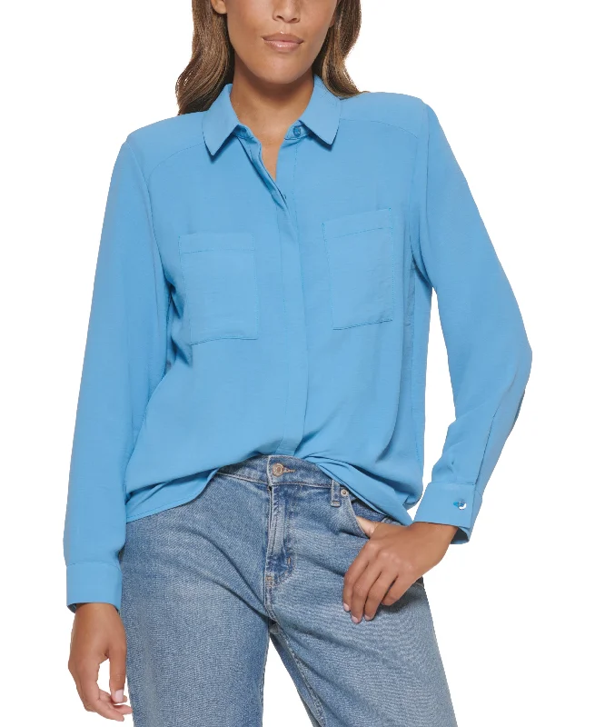 Calvin Klein Long Sleeve Padded Shoulder Blouse Peter Pan Blouse