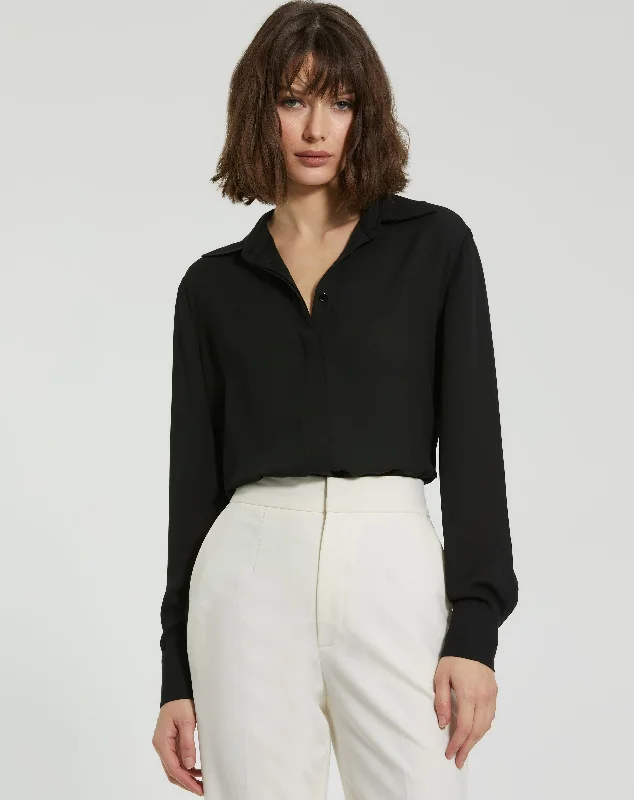 The Bentley Long Sleeve Button Up Georgette Blouse Embroidered Floral Blouse