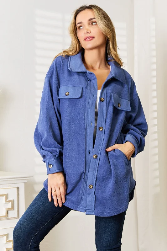 Hazel Blues® |  Heimish Cozy Girl Button Down Shacket Delicate Bow Blouse