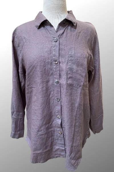 Linen Button Down Blouse Elegant Office Blouse