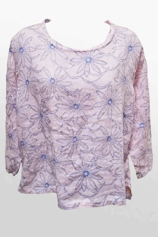 Linen Daisy High-Low Blouse Semi-Sheer Blouse