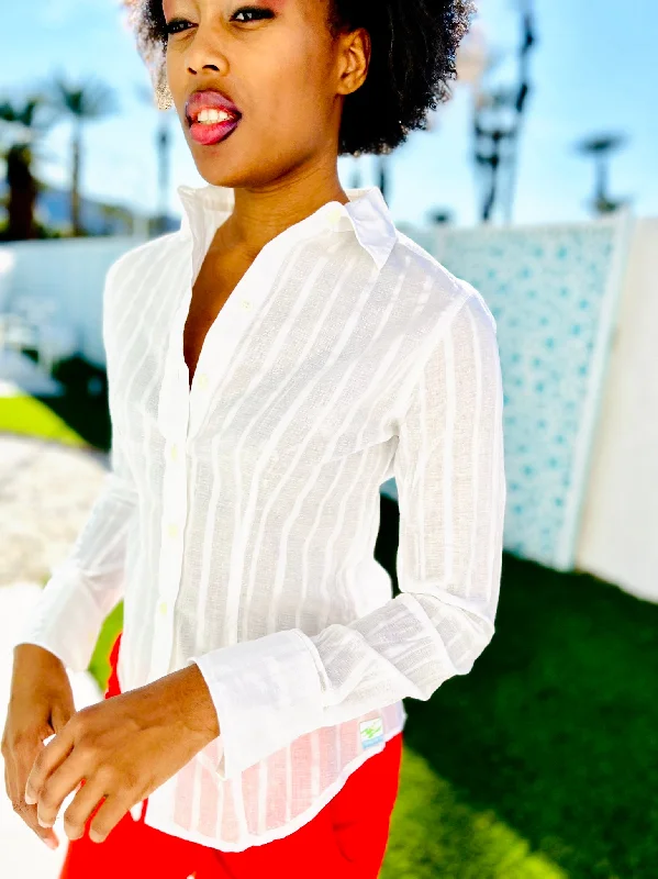 mild white cubic blouse LS Loose Fit Blouse