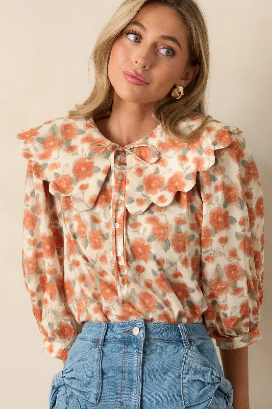 Moments With You 100% Cotton Apricot Floral Blouse Lightweight Chiffon Blouse