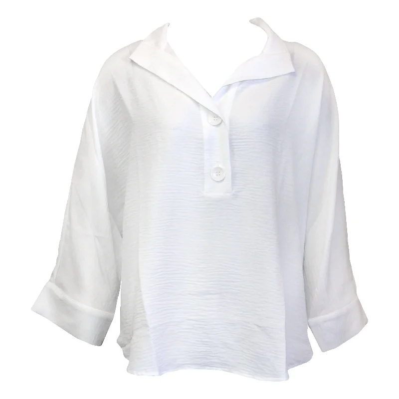 Renuar High Twist Woven Blouse - Crème Drape Neck Blouse