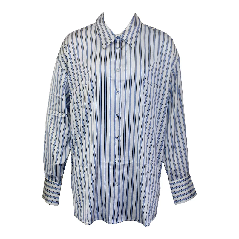 Renuar Woven Long Sleeve Blouse - Chambray Combo Satin Long Blouse