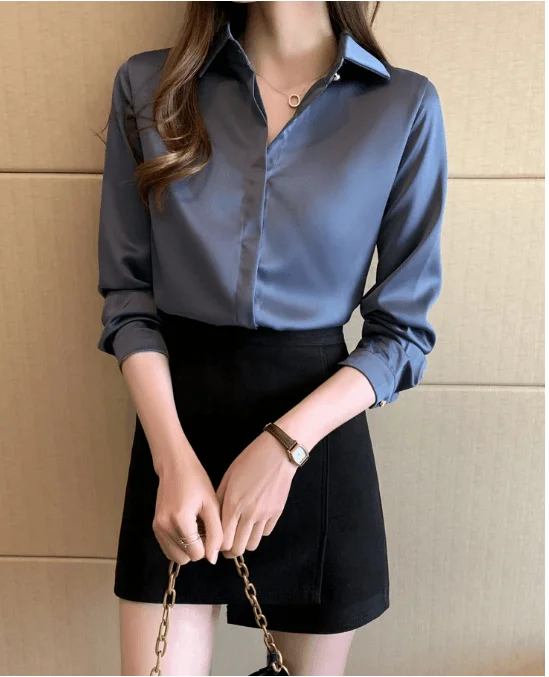 Smart Long Sleeve Silk Blouse Chic Off-Shoulder Blouse