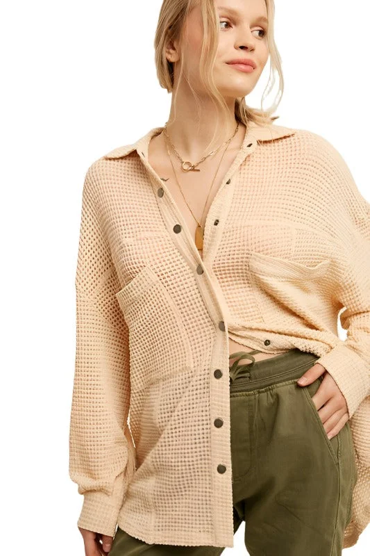 Soft Thermal Knit Shacket Top Zenana Sheer Mesh Blouse