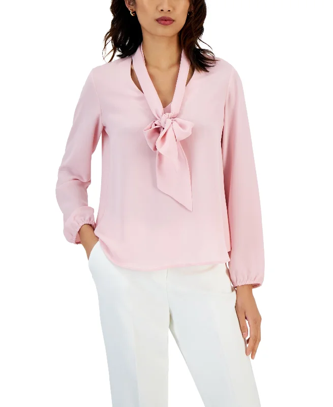 Women's Long Sleeve Bow Blouse, Regular and Petite Sizes Feminine Puff Blouse