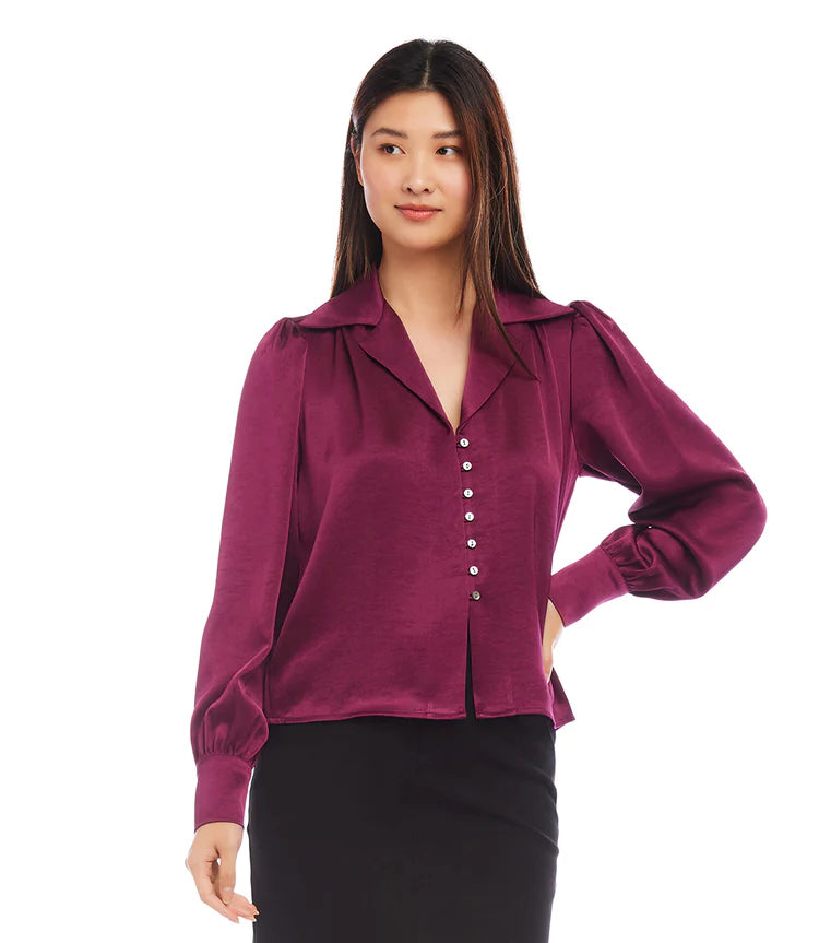 Shirred Satin Blouse Elegant Silk Blouse