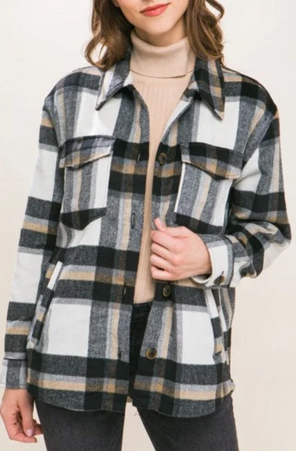 Plaid Wool Blend Shacket Romantic Lace Blouse