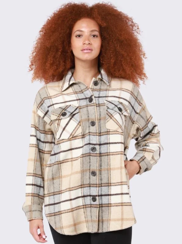 Dex Plaid Snap Front Shacket Smart Business Blouse