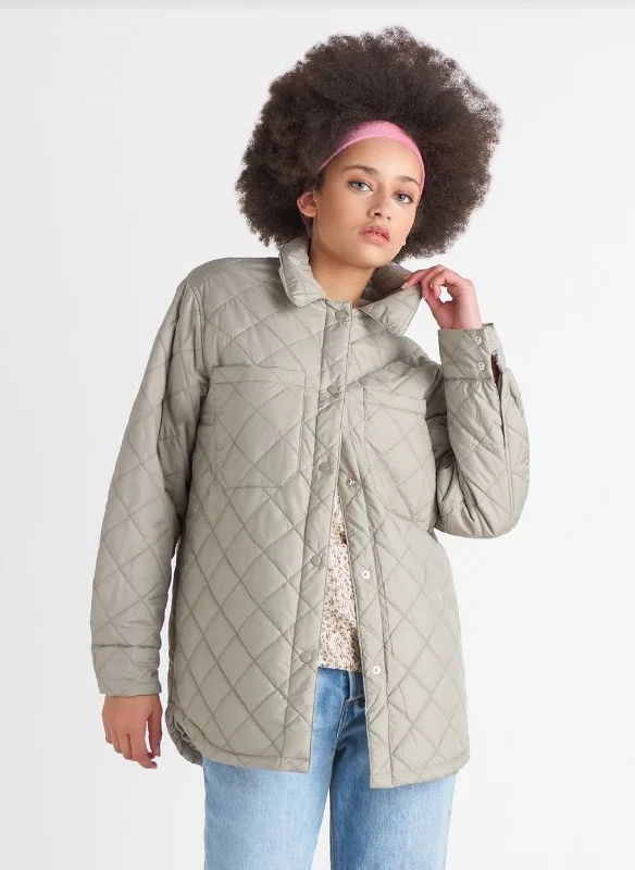 Dex Quilted Light Puffer Shacket Sweetheart Neck Blouse