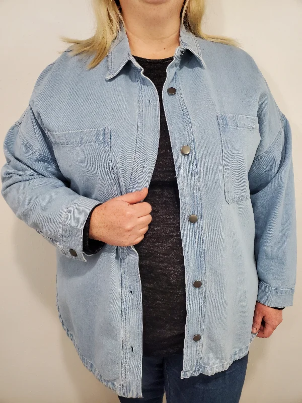 90'S TREND DENIM SHACKET - LIGHT DENIM Classic Striped Blouse