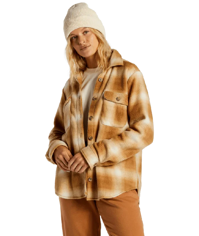 BILLABONG Women's A/Div Forge Fleece Flannel Shacket Caramel Casual Stripe Blouse