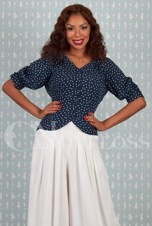 Boronia-Lee Polka Dot 1940s-inspired viscose blouse by Miss Candyfloss Boho Printed Blouse