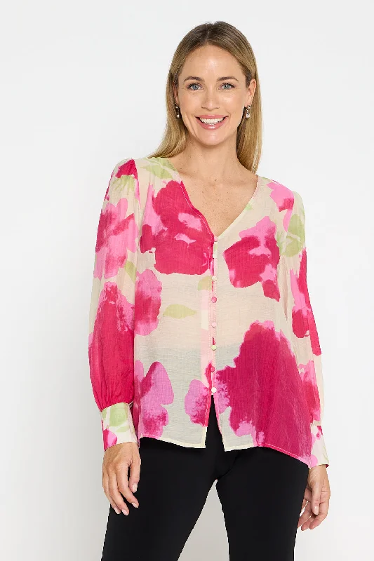 Isadora Blouse - Watercolour Pink Floral Elegant Silk Blouse