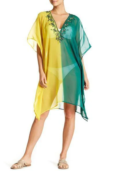 La Moda Women's Loose Solid Sheer Chiffon Caftan Poncho Batwing Tunic Top Blouse Office Formal Blouse