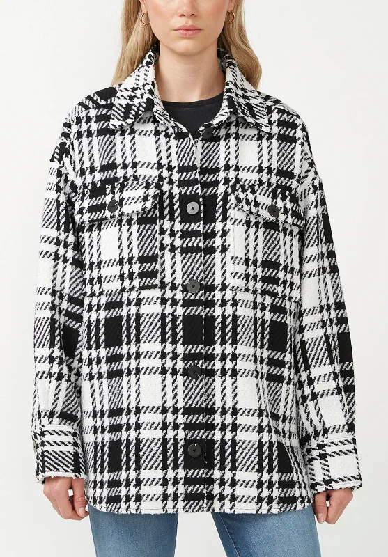 Liesel Women's Shacket in Black & White Glen Plaid - JK0011F Relaxed Fit Blouse