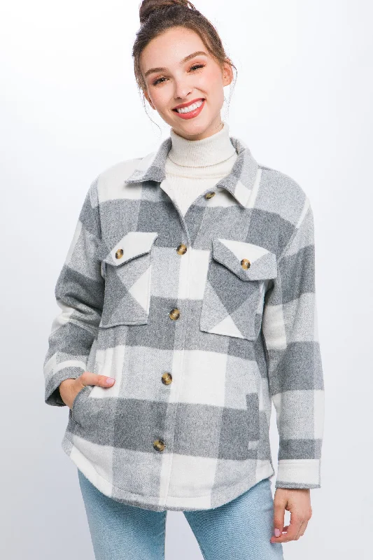 Myka Fleece Plaid Shacket- 4 Colors! Delicate Bow Blouse