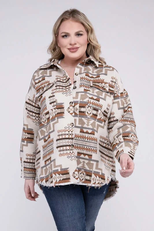 Plus Size Aztec Western Shacket Smart Casual Blouse