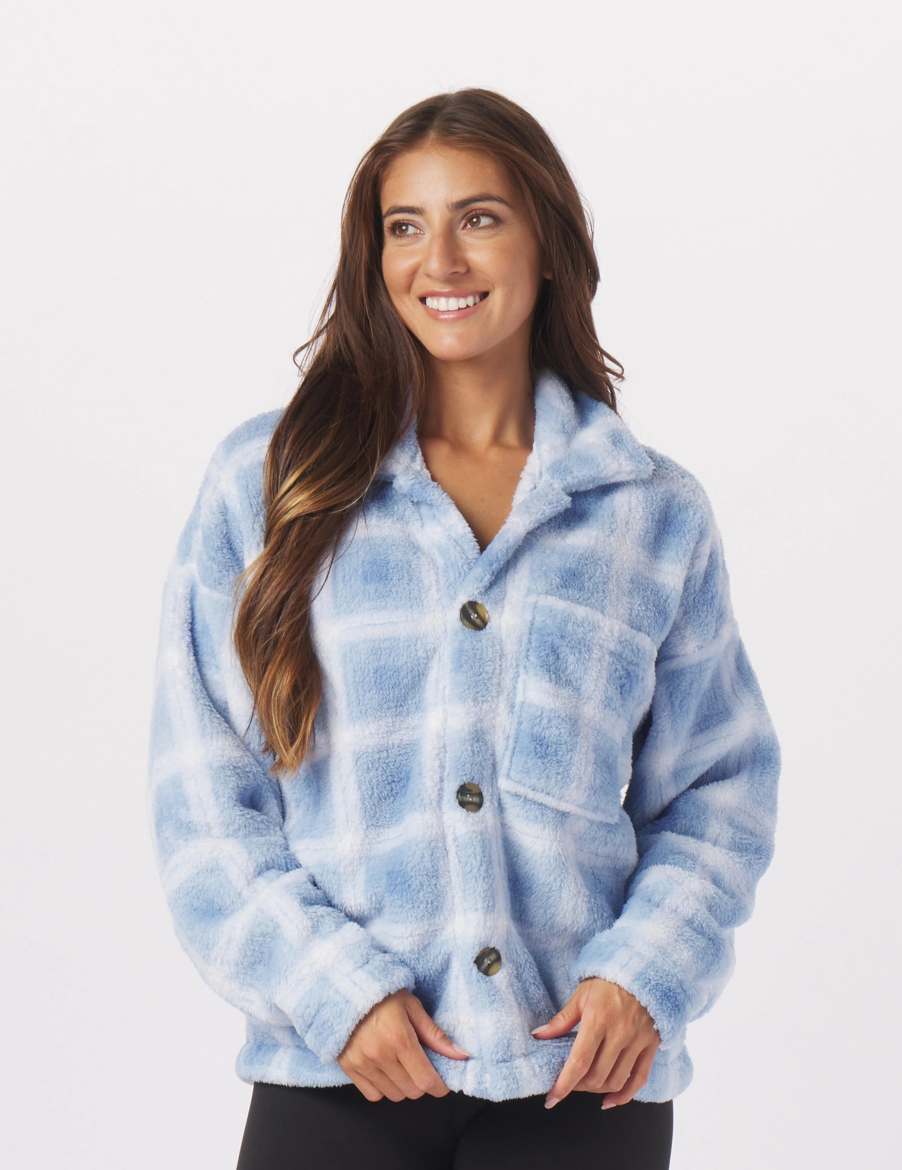 Show-Stopping Shacket: Ice Blue Jackson Plaid Peter Pan Blouse