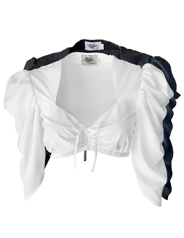 Sweetheart Blouse with Draped Sleeves Elegant Semi-Sheer Blouse