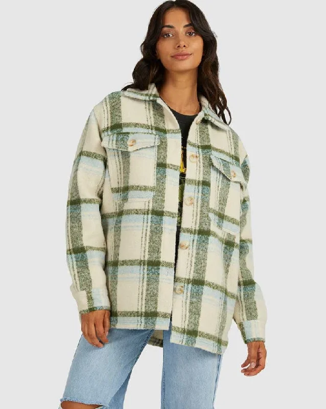 Valley Plaid Shacket Mandarin Collar Blouse