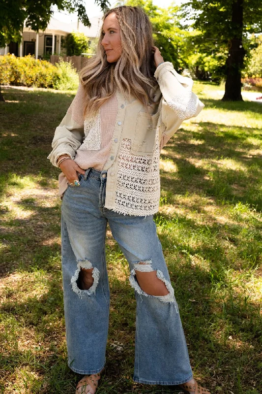 Way Home Patch Detail Shacket - Beige Polished Work Blouse