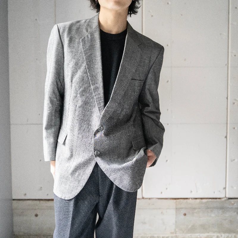 1970-80s Japan vintage gray tailored jacket -splashed pattern- Stand-Up Collar Roll-Neck Collar Turtle Neck