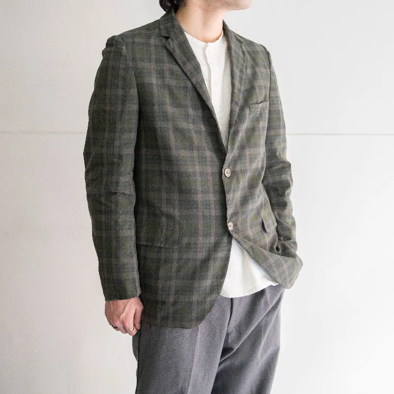 1980-90s Europe? green×blue×white check tailored jacket Tailored Jacket Straight Jacket A-Line Jacket 1980-90s Europe? green×blue×white check tailored jacket Tailored Jacket Straight Jacket A-Line Jacket