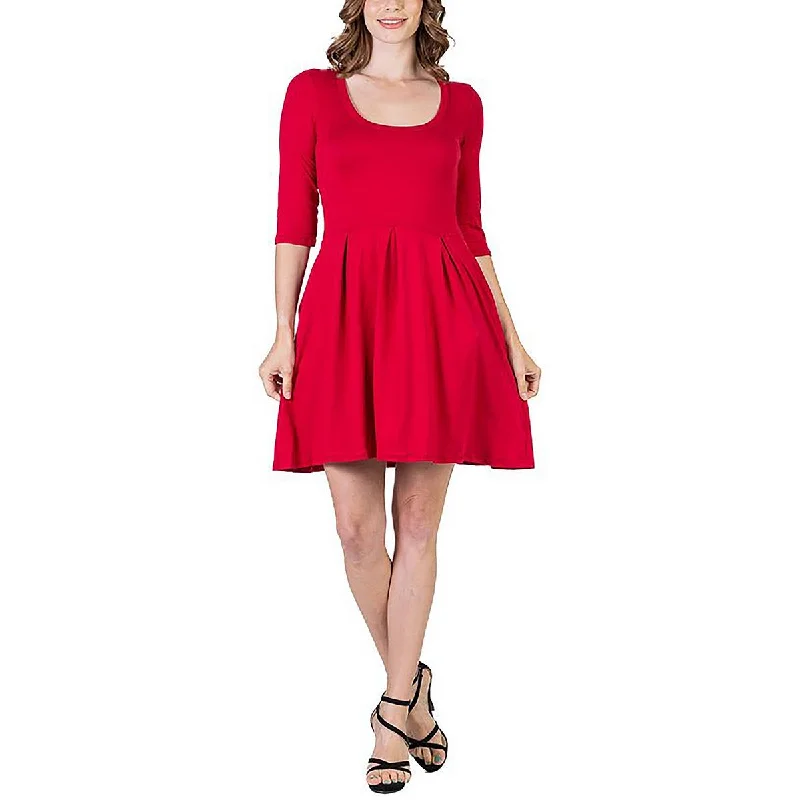 24seven Comfort Apparel Womens Pocket 3/4 Sleeve Mini Dress Comfortable Boho Mini Dress