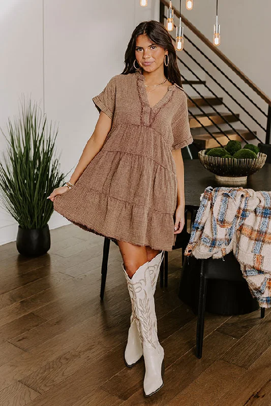 Across The World Mineral Wash Mini Dress In Mocha Fashionable Polka Dot Mini Dress