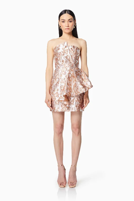 Allure Metallic Strapless Mini Dress In Pink Chic Mini Dress with V-Neck