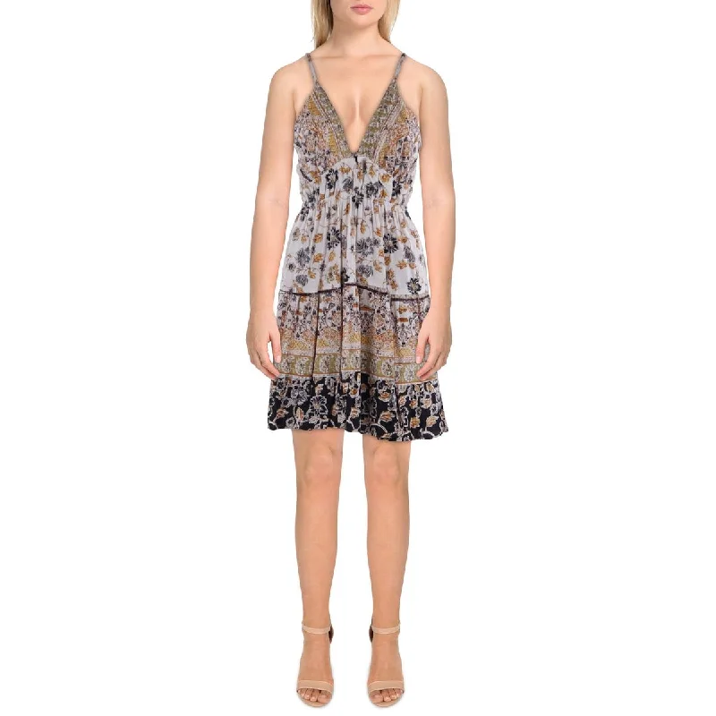 Angie Womens    Open Back Tiered Mini Dress Elegant Floral-Print Mini Dress