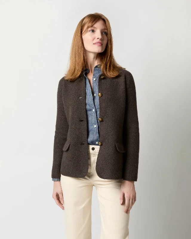 Tyrolean Jacket in Heather Brown Boiled Wool Front Pockets Side Pockets Patch Pockets