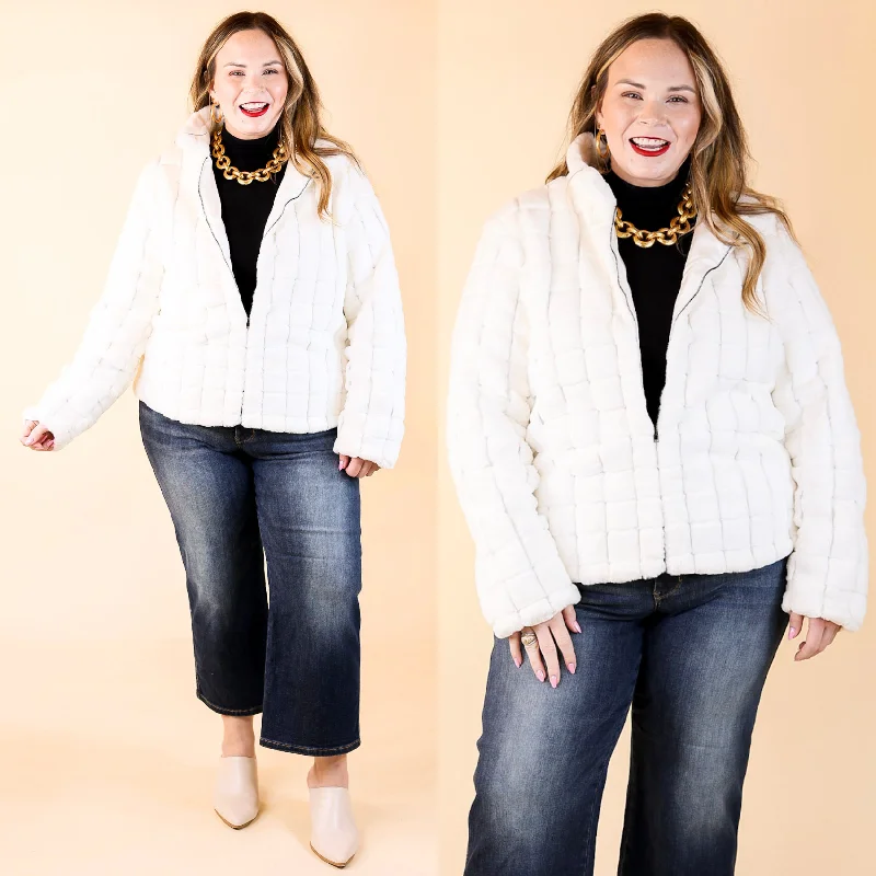 At The Top Quilted Faux Fur Jacket in Ivory Zippered Front Buttoned Front Snap Front At The Top Quilted Faux Fur Jacket in Ivory Zippered Front Buttoned Front Snap Front