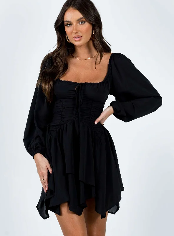 Barrett Long Sleeve Mini Dress Black Cozy Knit Mini Dress