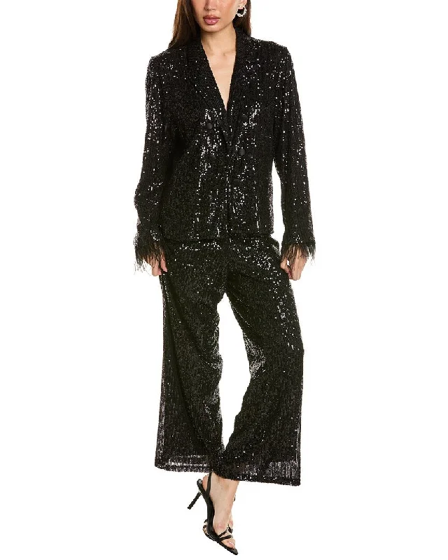 Nanette Nanette Lepore 2Pc Sequin Jacket & Pant Set Satin Fabric Silk Fabric Chiffon Fabric