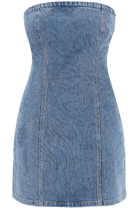 Rotate Women's Denim Mini Dress With Rhin Stylish Ruffle Mini Dress