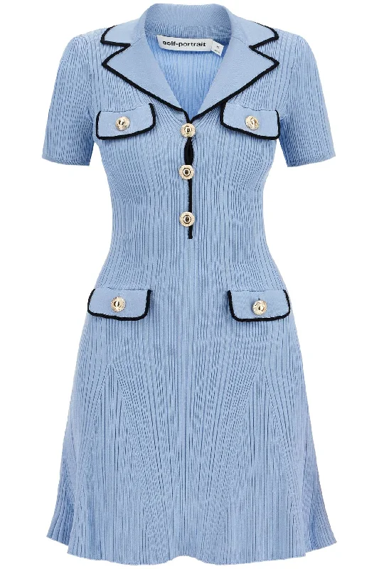 Self Portrait Women's Ribbed Knit Mini Dress With Eight Stylish Puff Sleeve Mini Dress