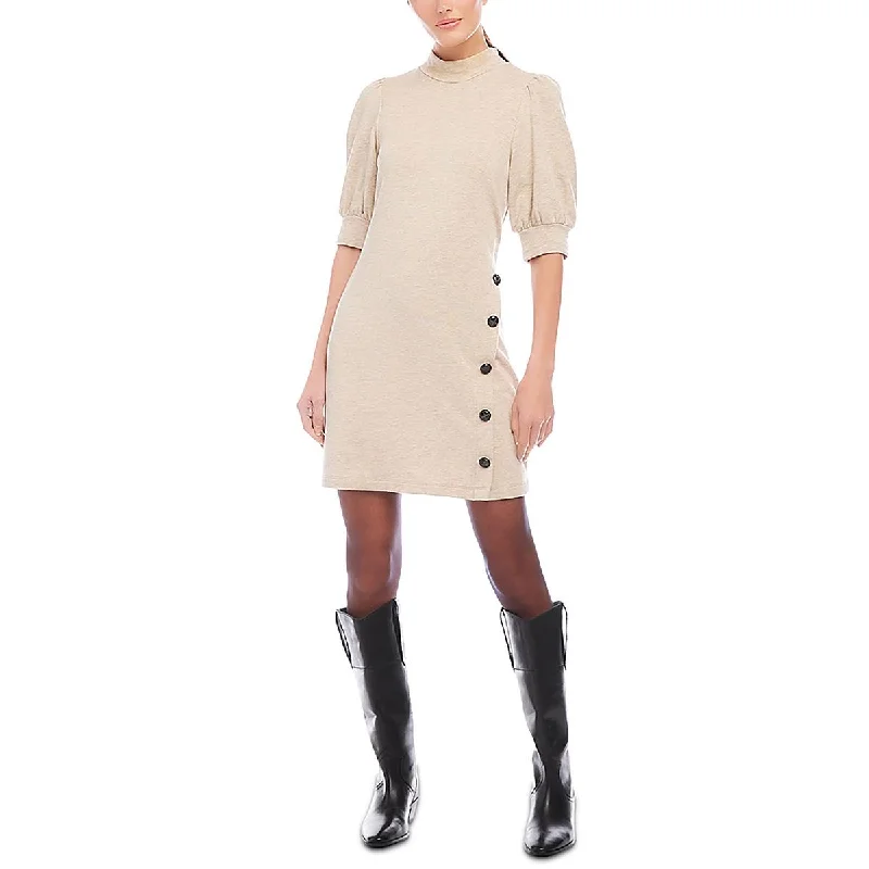 Womens Puff Sleeve Casual Mini Dress Chic Pleated Mini Dress
