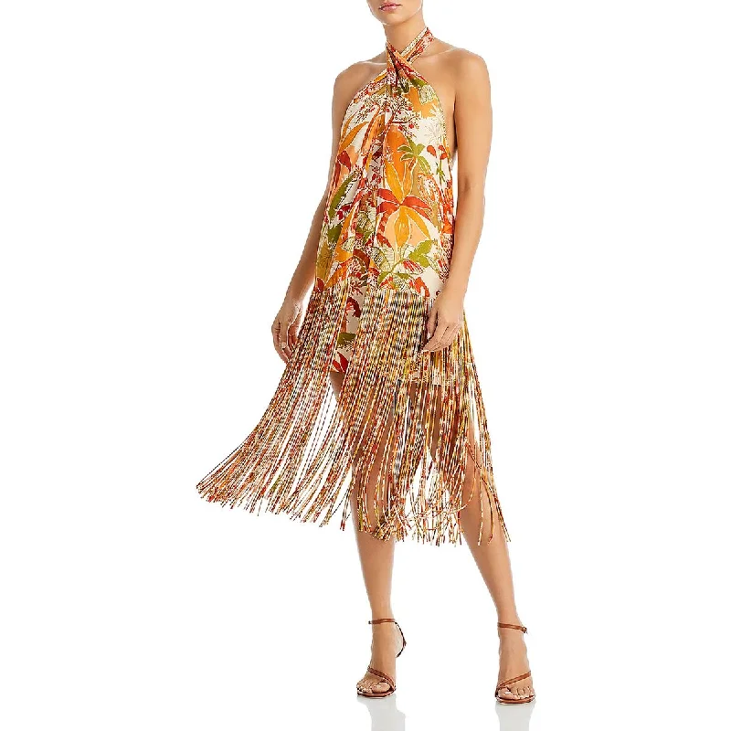 Womens Fringe Halter Top Mini Mini Dress Classic Casual Mini Dress