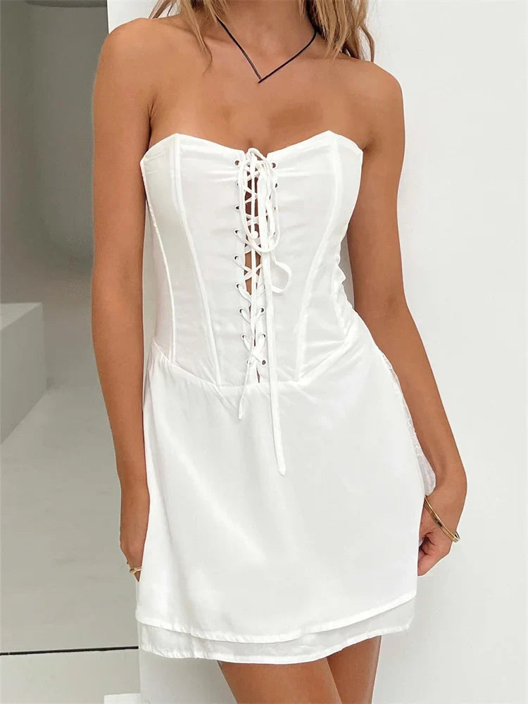 Trendy Criss-Cross Lace-Up Tube Mini Dresses Cozy T-Shirt Mini Dress