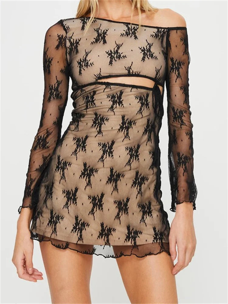 Lace Patchwork Off Shoulder Mini Dresses Stylish Summer Mini Dress