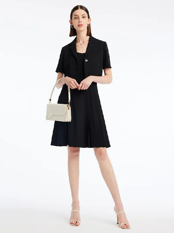 Black Crop Blazer And Halter Mini Dress Two-Piece Suit Stylish Spaghetti Strap Mini Dress Black Crop Blazer And Halter Mini Dress Two-Piece Suit Stylish Spaghetti Strap Mini Dress