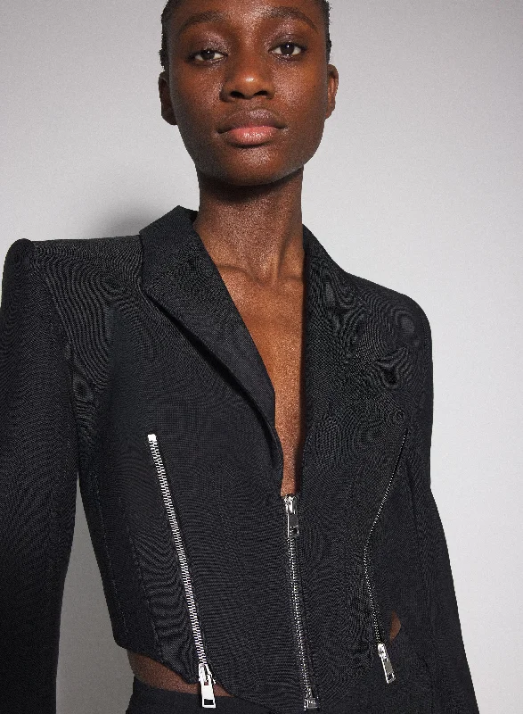 black zipped wool jacket Tailored Jacket Straight Jacket A-Line Jacket