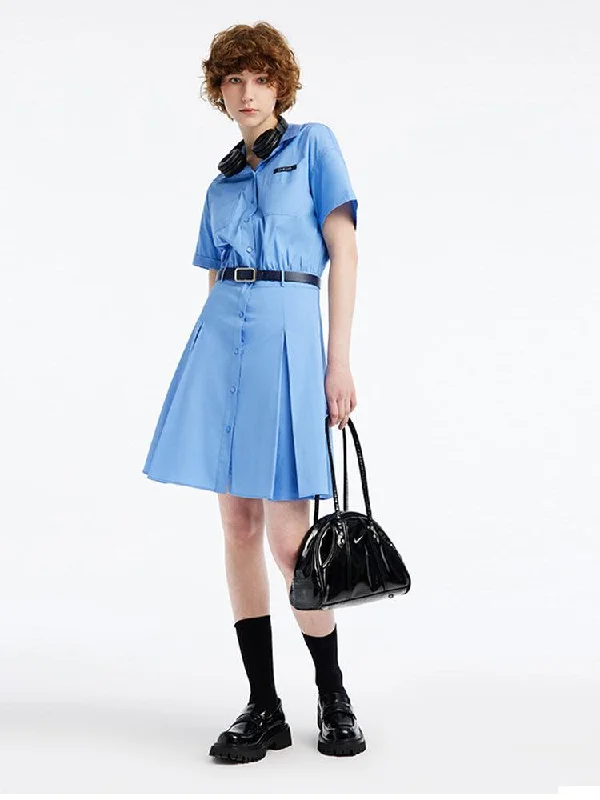 Blue Waist-skimming Cotton Mini Dress Modern Satin Mini Dress